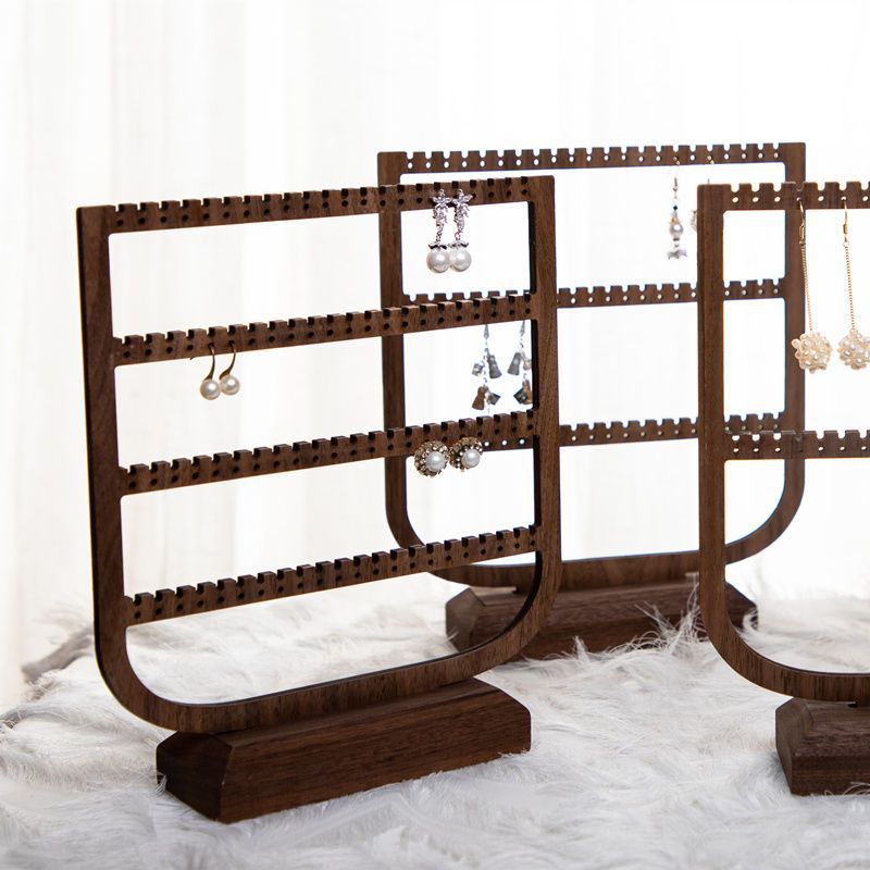 Chinese-style earring stand, ear clips, ear buckles, earring rack, display stand, hanging necklace stand, ear studs, earrings, black walnut, large capacity Item Picture