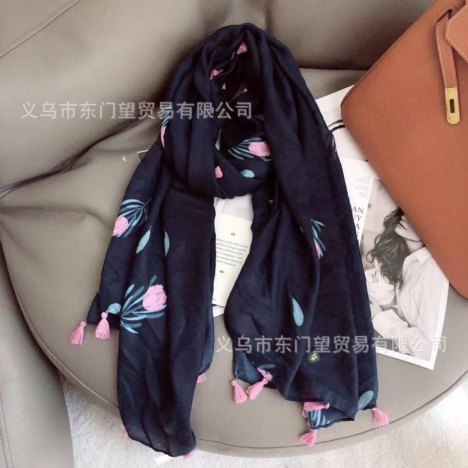 Dongmenwang New Scarf Printed Shawl Colorful Animal Flower Pattern Gauze Scarf Hanging Beard Long Scarf Can Be Customized Specification drawing