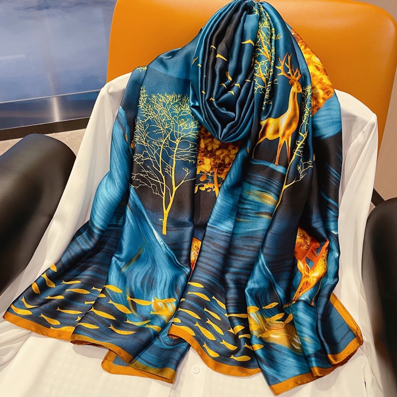 Autumn And Winter New High-Grade Fashion Imitated Silk Scarf Female Letter Pure Color Silk Silk Silk Scarf Brand Shawl Application Scenario
