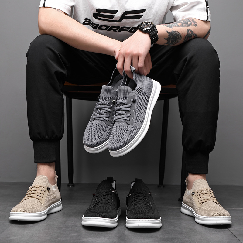 Men's Mesh Shoes Summer Breathable Casual Shoes A Slip-On Soft Bottom Flat Running Shoes Flying Woven Surface Trend Board Shoes Application Scenario