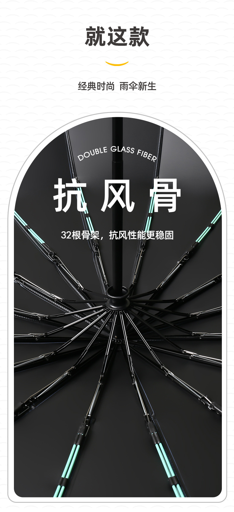 商务三折16骨双龙骨全自动雨伞logo广告伞批发太阳伞黑胶礼品厂家详情3