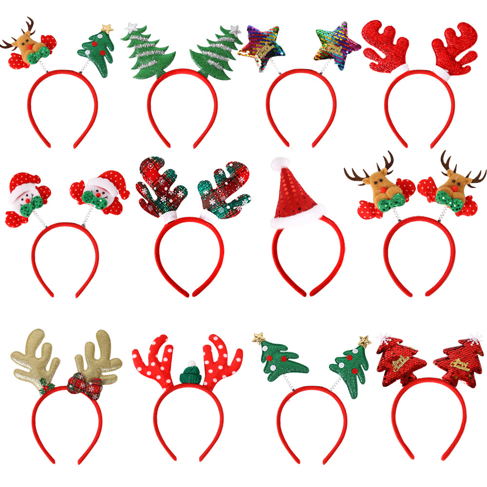 跨境圣诞发箍麋鹿角五角星头箍圣诞节装饰品儿童头饰头扣派对用品
