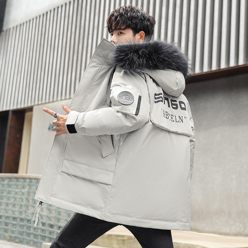 2022 Winter new style 90% white duck down jacket for men, thickened large fur collar, high-quality mid-length down jacket