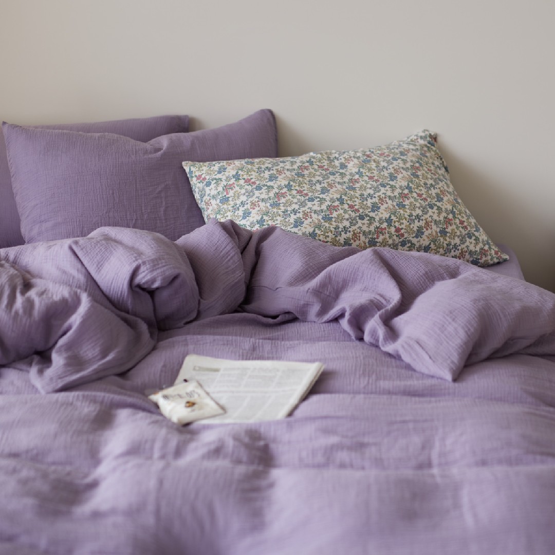 Lavender Purple Cotton Yarn Pure Cotton Four-Piece Soft Gauze Pleated Special Cotton Plain Bed Without Sensitivity Can Sleep Naked details Picture