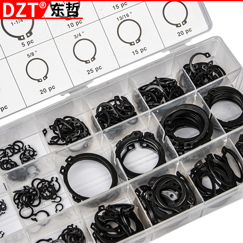 New 300PC blackened shaft retaining ring, C-shaped carbon steel retaining ring, retaining spring, open shaft retaining ring for foreign trade details Picture