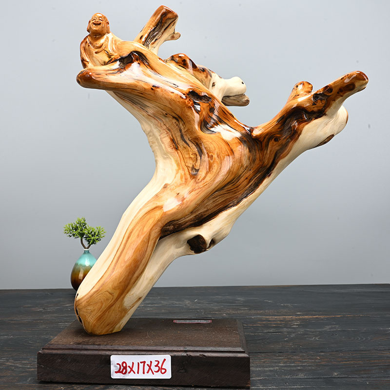 Taihang Cliff Cypress Root Carving Pieces Maitreya Dharma Guanyin Natural Wood Carving Pieces Aged Material Old Material Process 2 Specification drawing