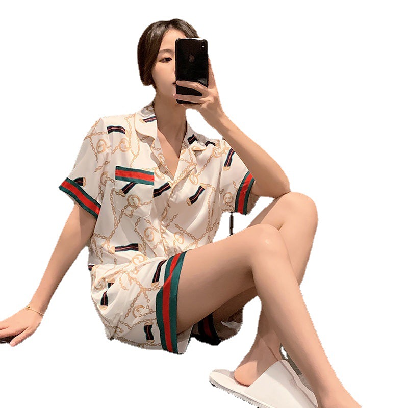 Ice silk pajamas for women, summer short-sleeved, thin silk, sexy and cute, student plus-size home wear two-piece set for summer Item Picture