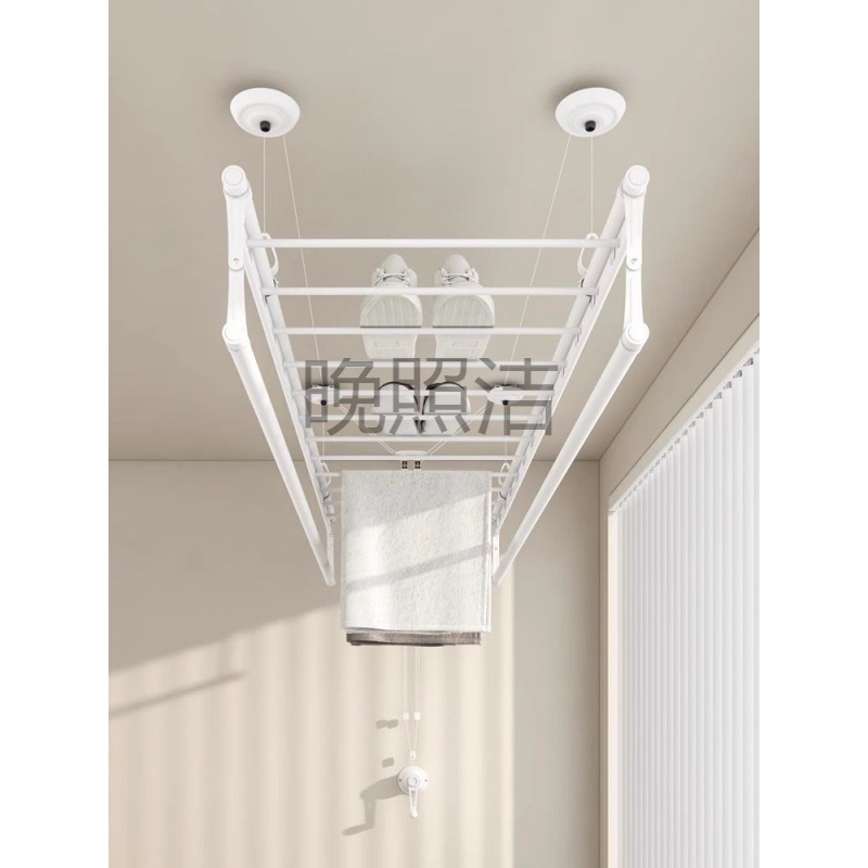 Wz height-adjustable clothes drying rack, balcony household hand crank, manual clothes drying pole, quilt, indoor automatic folding clothes drying rack Specification image