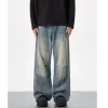 FUIV Spring American high street men's and women's streetwear brand washed casual loose straight-leg retro versatile wide-leg jeans details Picture