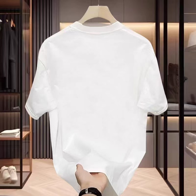 Camiseta de manga corta de algodón blanco hombre verano 2024 nueva holgada marca de moda ins media manga cuerpo chicos legging Specification image