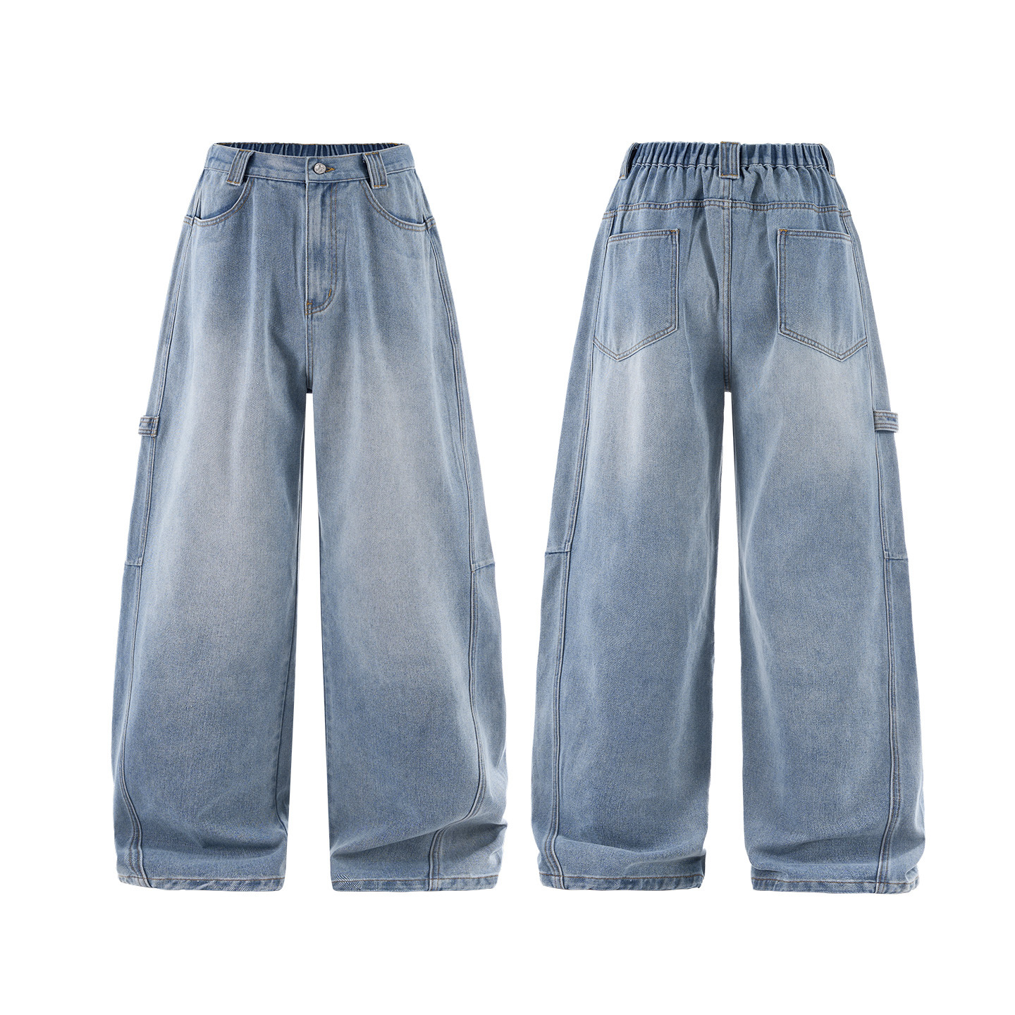 Jiezhan Men's Wear: Wide-leg workwear jeans 25 Autumn New collection, American retro washed and aged blended casual pants Item Picture