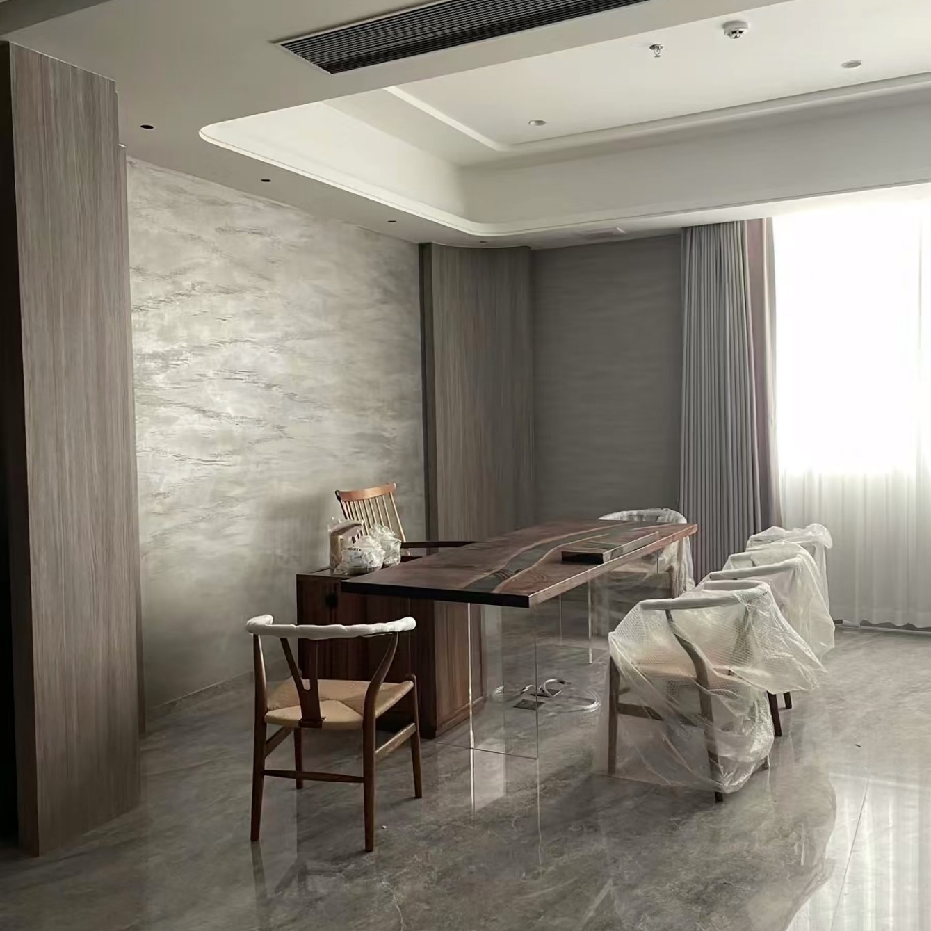 New ultra-tight joint rock plate simple 1, the same style marble tile, modern light luxury living room continuous pattern floor tile, 900*1800 Application Scenario