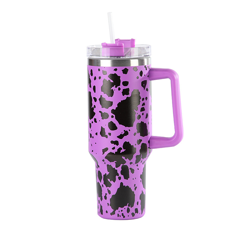 Cross-border blast style 5D vaca patrón taza de aislamiento taza de pajita de acero inoxidable ins taza de aislamiento de pajita de acero inoxidable taza de coche Item Picture