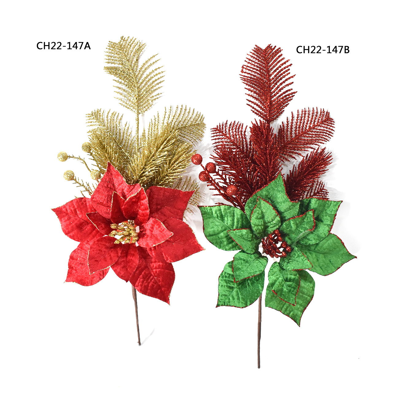 Amazon explosion Christmas decoration dried flower simulation flower fake flower hanging decoration Christmas tree decoration red fruit pine needle gold powder insert red fruit insert artificial flower decoration manufacturers wholesale details Picture