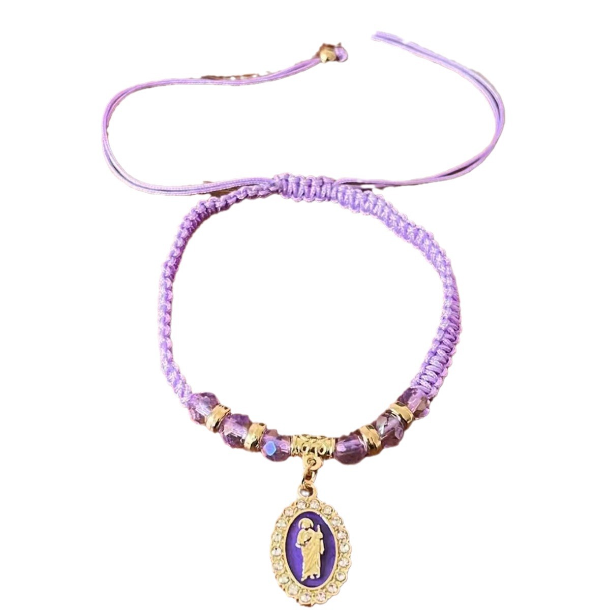 Amazon Cross-Border Sales Of Round Drip Oil Set Diamond St. Benedict Pendant Crystal Woven Bracelet Fashion Men's And Women's Bracelets Item Picture