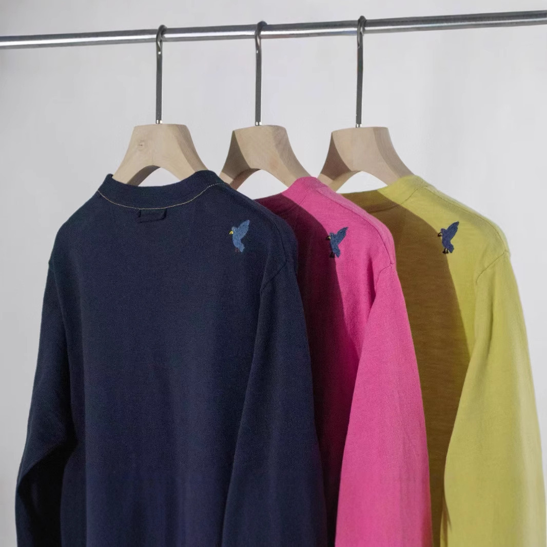 A new Japanese cotton round-neck long-sleeved T-shirt for women, a solid-color embroidered three-quarter sleeve casual top in summer Specification image