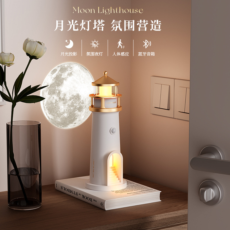 Original cross-border new product: Moonlight Lighthouse Projection Atmosphere Night light, bedroom bedside table lamp, living room decoration for your best friend details Picture