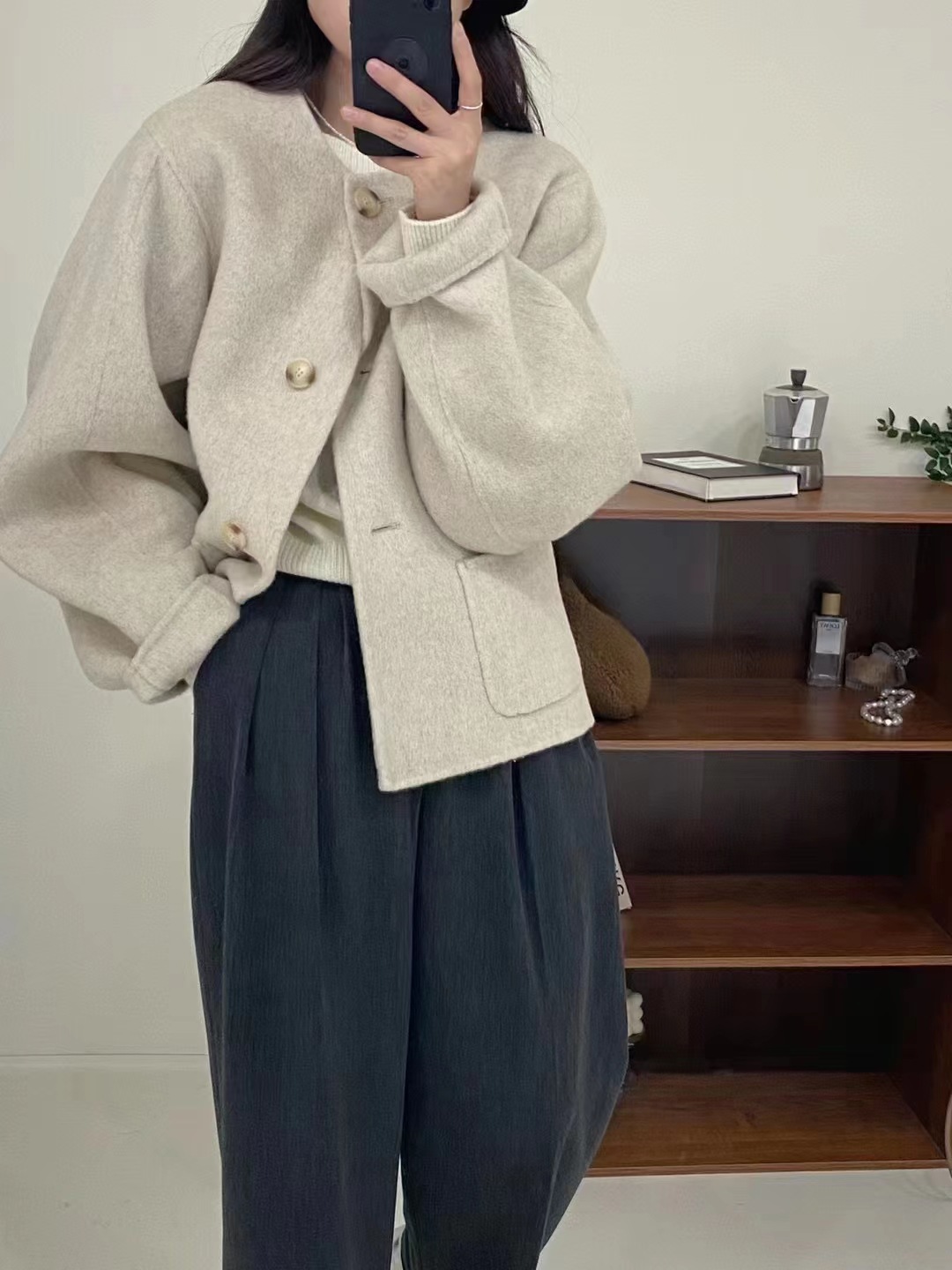 2023 Autumn And Winter New Collarless Double-Sided Wool Coat In The Long Korean Version Of Girls Loose Casual Woolen Coat Female Application Scenario