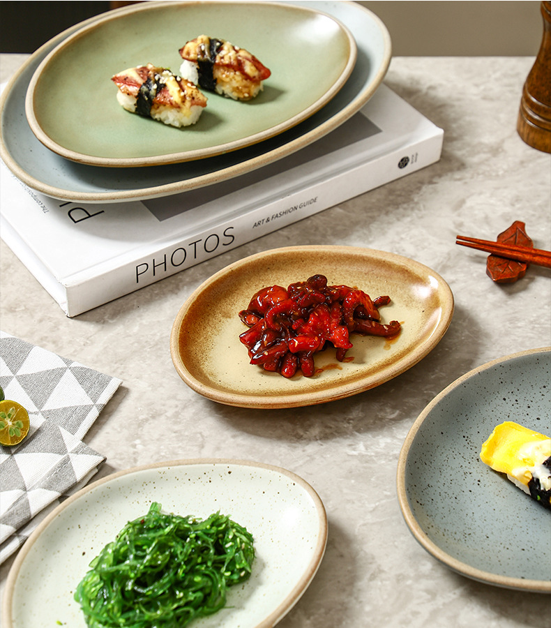 日式粗陶餐盘商用陶瓷蒸鱼盘火锅店烤肉点心碟批发详情9