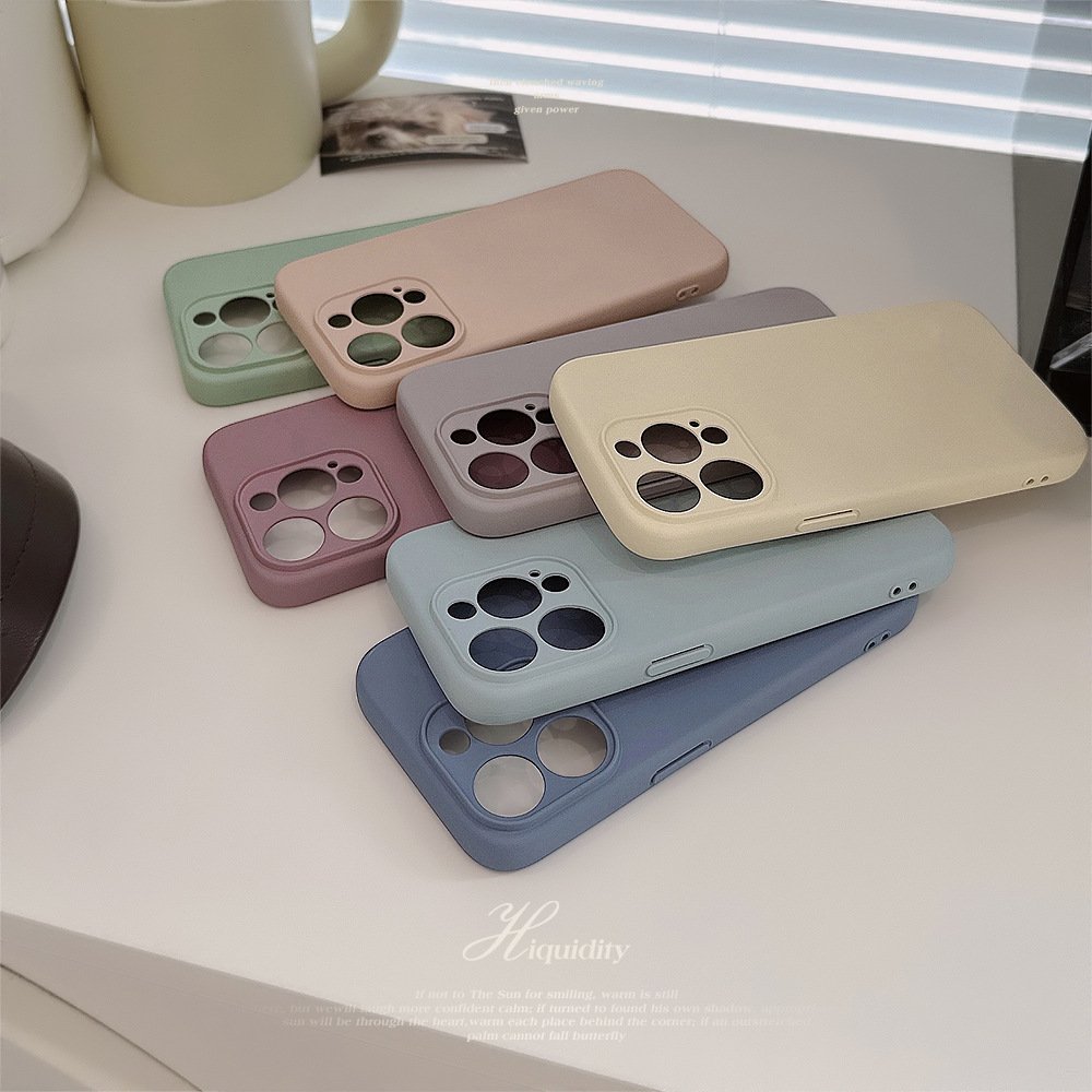 ins liquid premium grey iphone16 case 13 Suitable for 11 Silicone 14pro solid color X/12 soft 15 details Picture