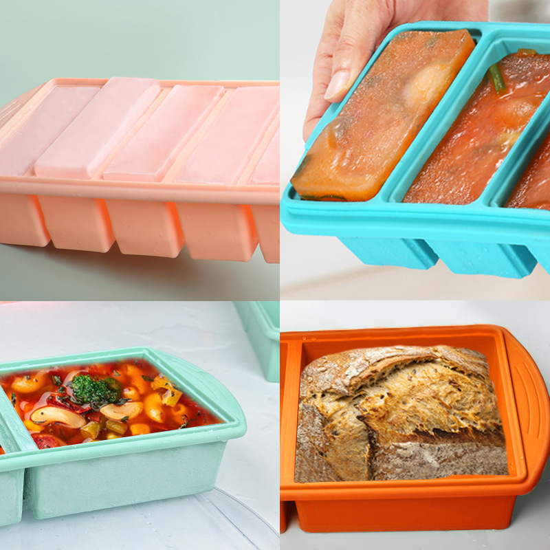 Cross-border covered silicone large ice cube trays for frozen soup, hot pot base seasoning portioned boxes, high soup frozen storage boxes, ice cube molds Specification drawing