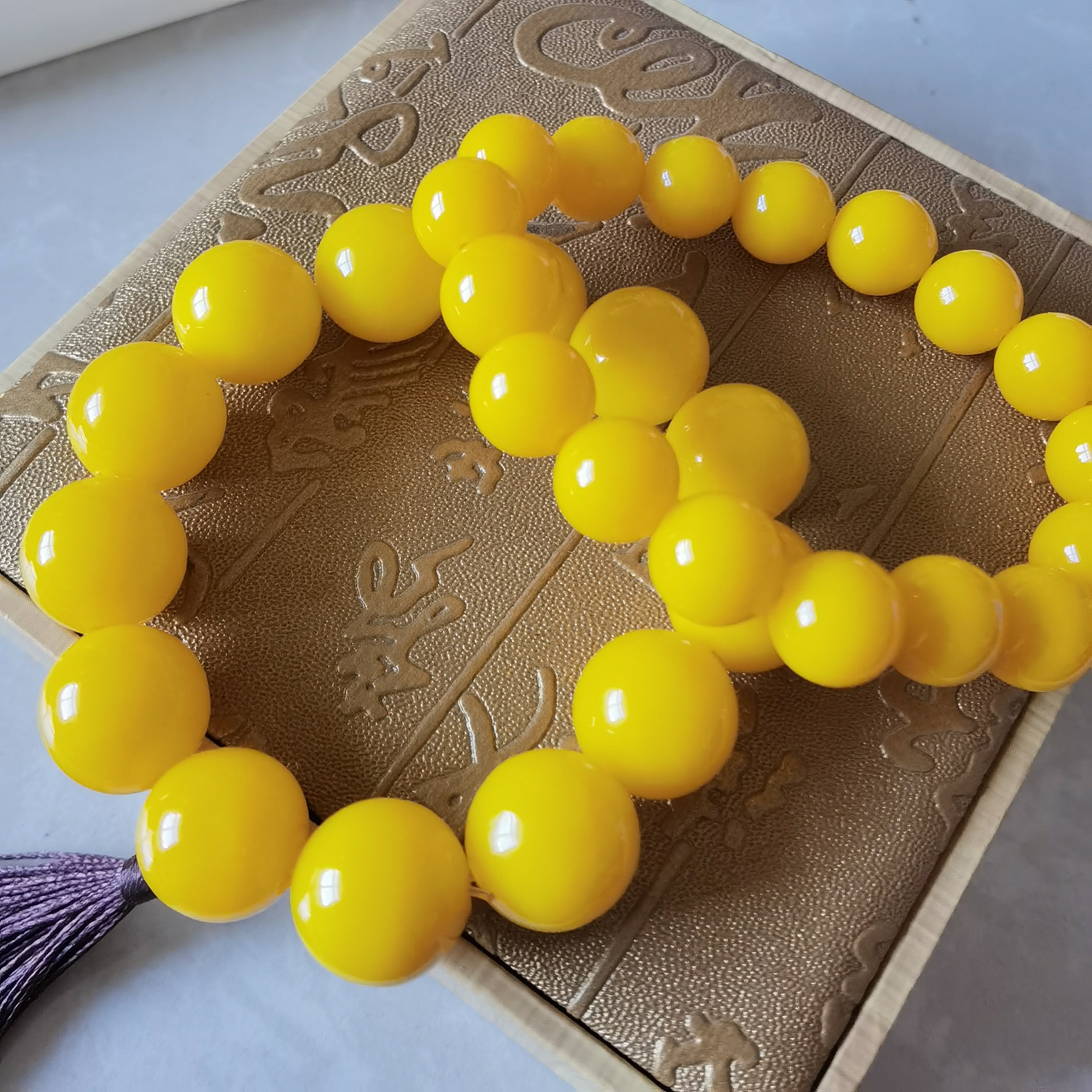 鸡油黄手串琉璃珠圆珠蜜蜡鸡油黄手串漂亮散珠琉璃手串