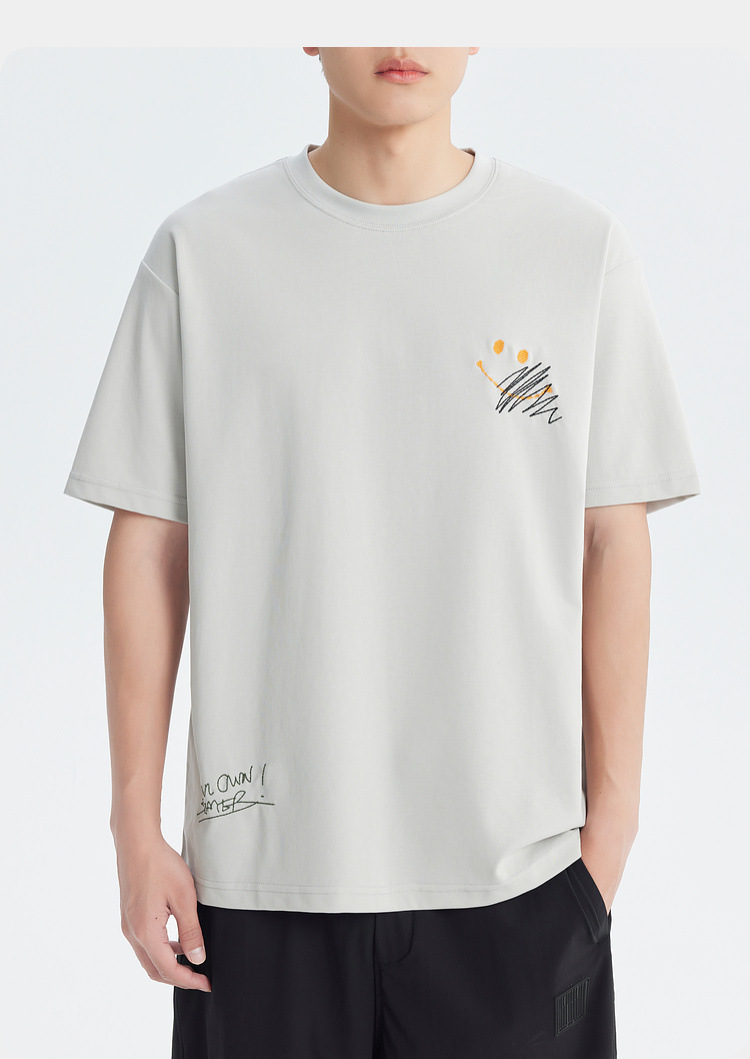 Quick-drying ice silk cotton white smiley face embroidered casual short-sleeved T-shirt for men 2025 Summer new style cool half-sleeved T-shirt pic 47