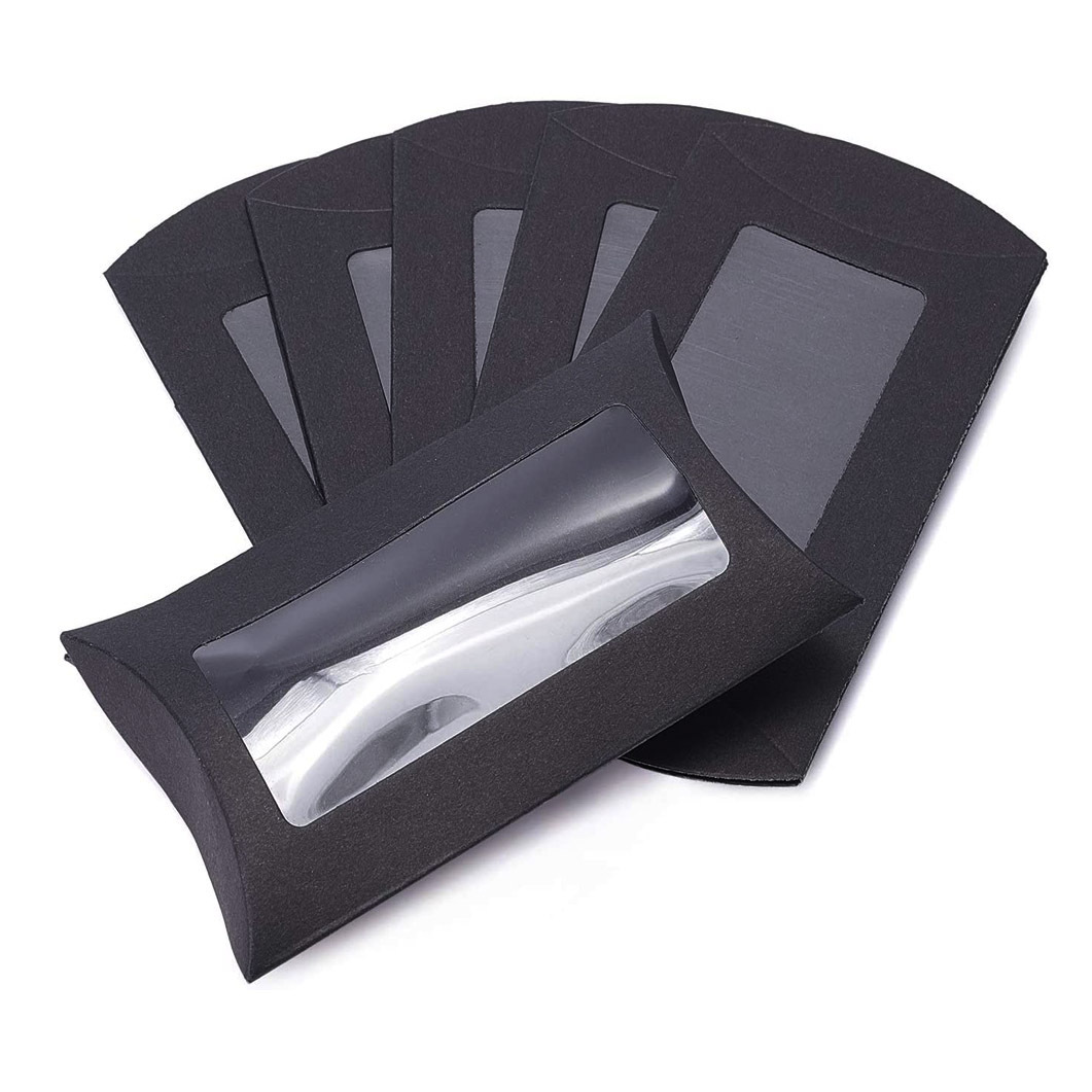 Black Pillow Box With Transparent Window Visible Small Gift Packaging Window Black Card Pillow Box Wholesale Yiwu details Picture