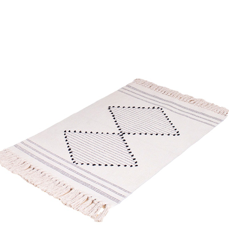 Cotton Woven Cut Floral Carpet Home Living Room Ethnic Style Mat Simple Bedroom Bed Bed Fringe Foot Mat In Front Of Bed Item Picture