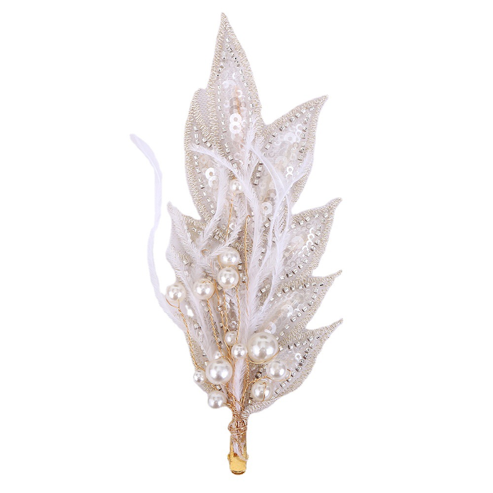 Senmeisen Feather Edge Clip Hair Accessory Bridal Wedding Headdress Vintage Style Pearl Hairpin Wedding Photo Accessory Item Picture