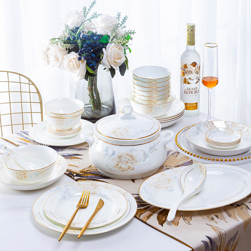 Phnom Penh Ceramic Bowl Creative Personality Home Large Bowl Chopsticks Noodle Bowl Rice Bowl Bone China Tableware Ten Bowls Ten Plates details Picture