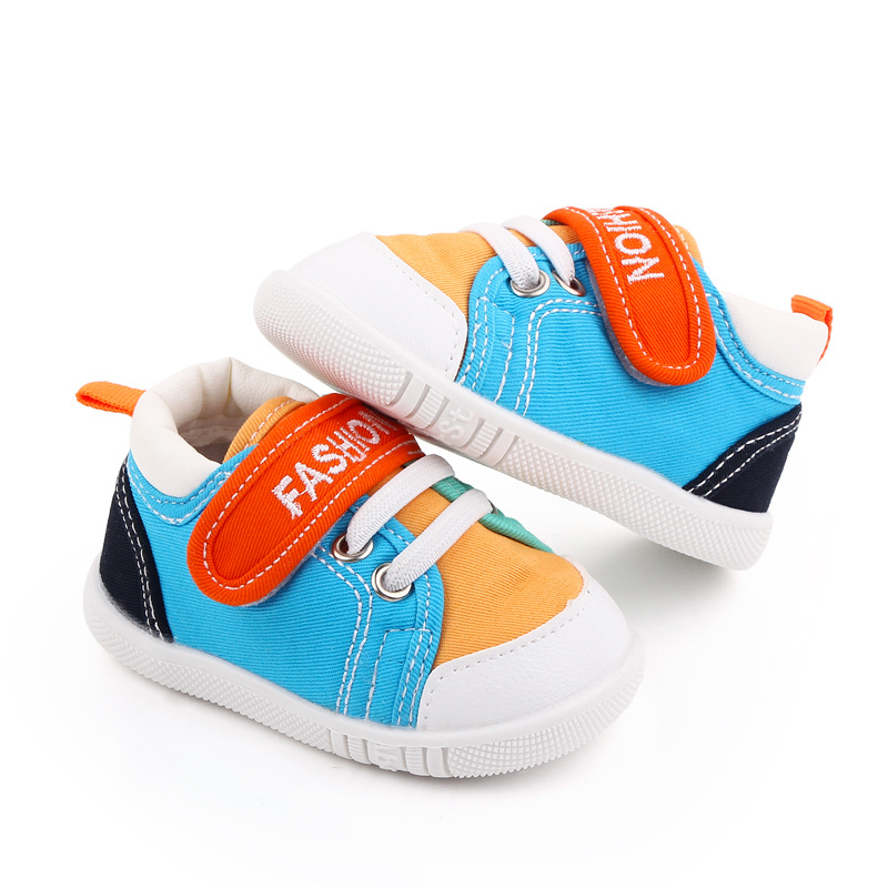 Spring and Autumn New Baby walking shoes, indoor baby shoes, boys' canvas soft-soled girls' color-blocked children's shoes 2703 Application Scenario