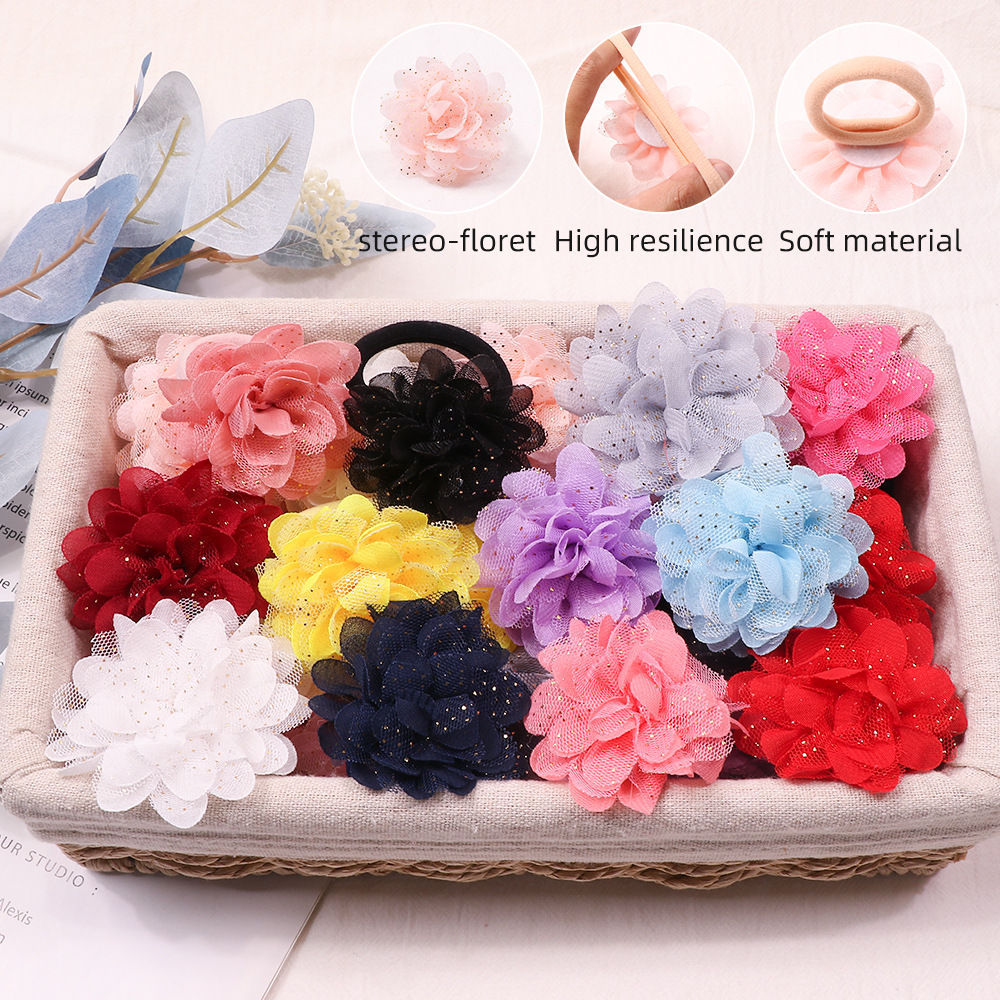 30 Children's Dopamine Mesh Flower Hair Rope Chiffon Fabric Flower Hair Band No Damage Hair Tie Hair Band Application Scenario