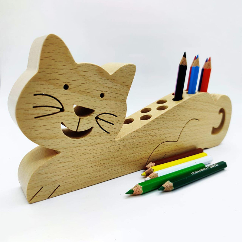 Cross-Border Amazon Wooden Pen Holder Crayon Cat Creative Modeling Desktop Decoration Crayon Holder Home Wooden Crafts