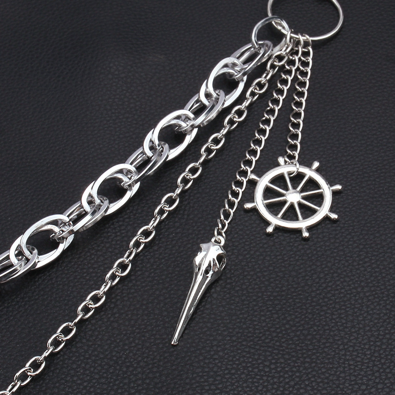 Hip-hop double-layer metal pants chain, cool and trendy design for women, skull crow pointed beak pendant, waist accessory, jeans decoration chain Application Scenario