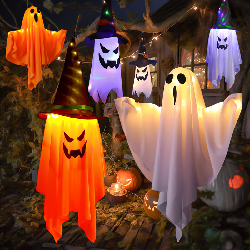 Wholesale of Halloween decorative LED lights, pumpkin lanterns, wizard hats, hanging lights, ghost lanterns, ghost Festival horror atmosphere lights full figure