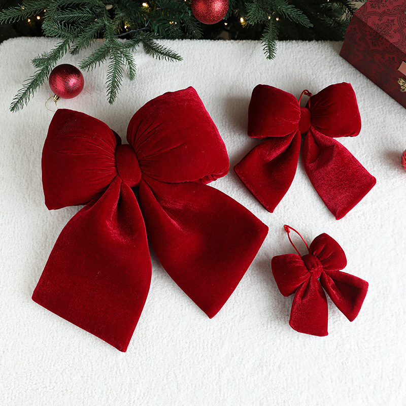Red velvet velvet fabric three-dimensional bow, large Christmas tree decoration, window display decoration for the Spring Festival and New Year details Picture