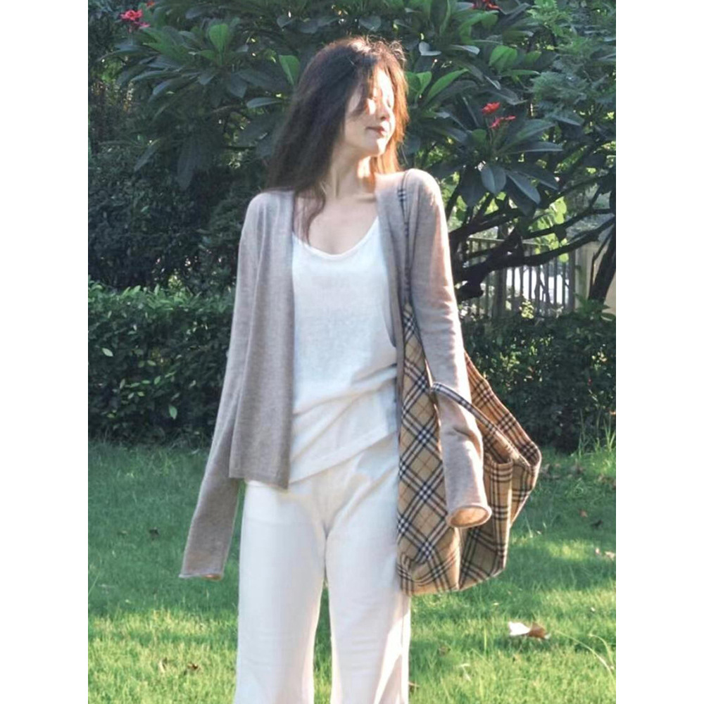 灰色外套女春季2025轻薄韩版慵懒风chic针织开衫简约防晒长袖上衣详情图2