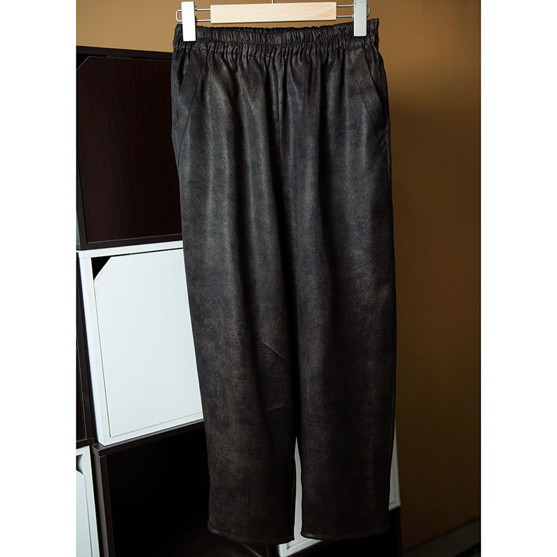 国潮-重缎香云纱烫金腔调显瘦桑蚕丝松紧腰九分小脚真丝休闲裤女