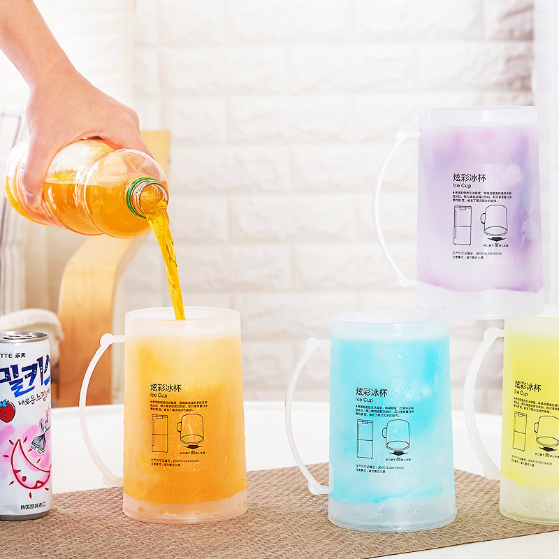 Household Double Plastic Cold Drink Cup Summer Creative Color Ice Cup Physical Cooling Beer Cup Refrigerator Frozen Use