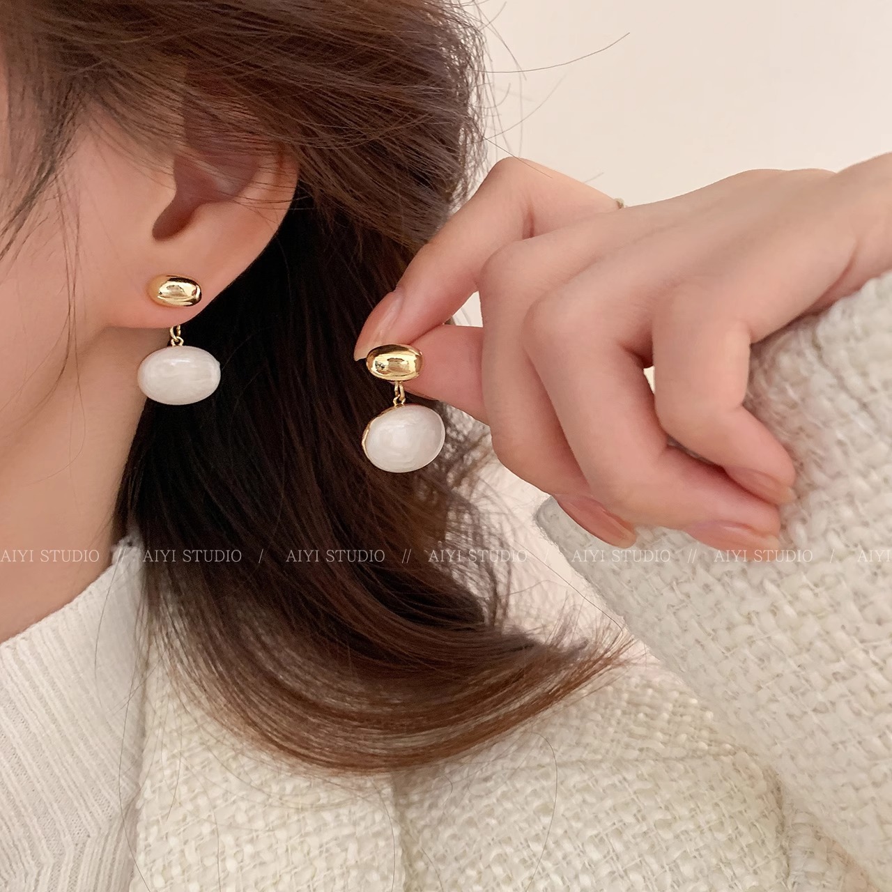 S925 Silver Needle Maillard Bean Earring Girl 2023 New Style Earrings Light Luxury High-Grade Style Retro Small Earrings details Picture