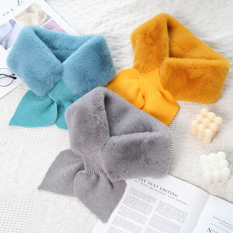 Cross-Border Winter Korean Plush Scarf Imitation Rex Rabbit Hair Bib Female Autumn And Winter Girl Fur Neck Set Fur Collar Warm Specification drawing