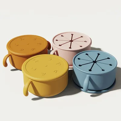 Children's silicone snack bowl baby snack cup auxiliary food bowl when you go out to carry cover dust bowl feeding tableware leakproof thumbnail