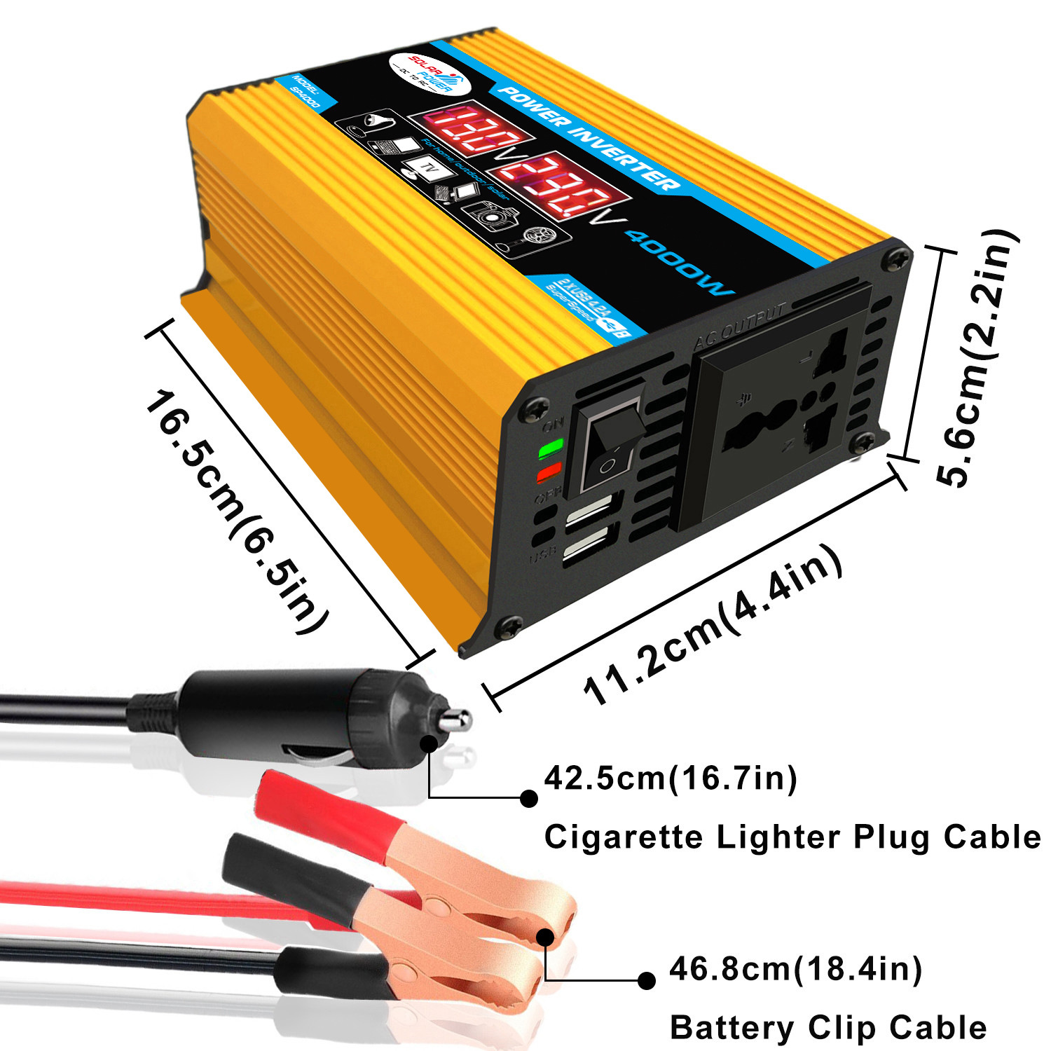 Cross-border bestseller inverter 12V-220V/110V300W portable with dual USB for car and home use and display screen pic 15