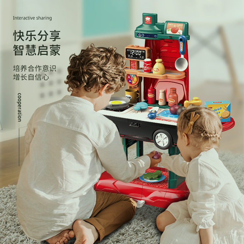 Cross-border children's simulation 2-in-1 kitchen tableware set, barbecue tools, car sports car, house play, dentist toys details Picture