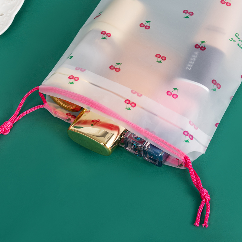 Small Cherry Drawstring Pocket Children's Towel Hat Sock Bag Pink Printed Translucent Frosted Bag Specification drawing