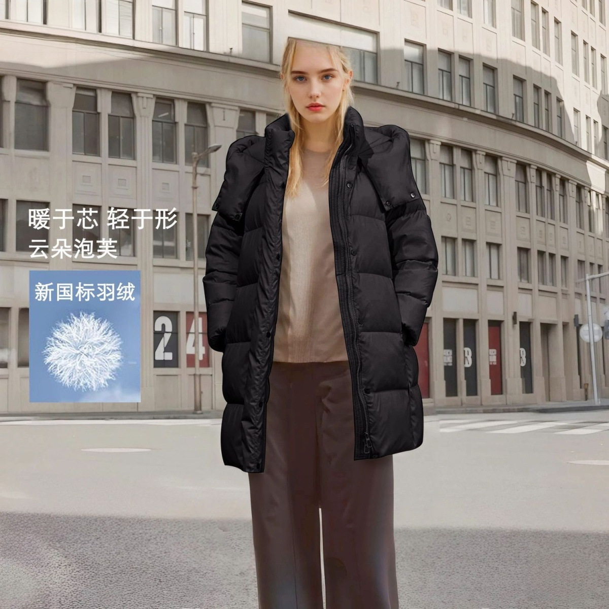 A mid-length down jacket for women, 2025 new winter thickened cream puff, light and warm hooded duck down Korean-style coat Application Scenario