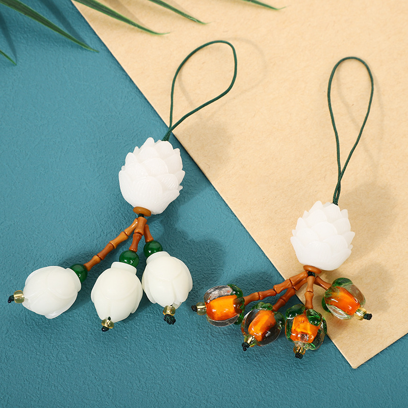 Good Persimmon Lotus Car Key Chain Pendant New Year National Tide Bodhi Lotus Pendant Safe Mobile Phone Chain Pendant Application Scenario
