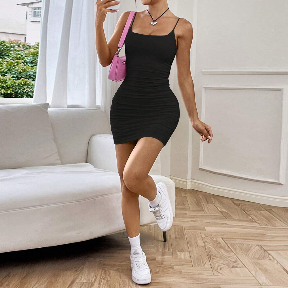 Cross-border women's clothing: A best-selling basic pure halter dress in Europe and America, a new Spring/Summer 2025 slimming and body-hugging short skirt Specification image