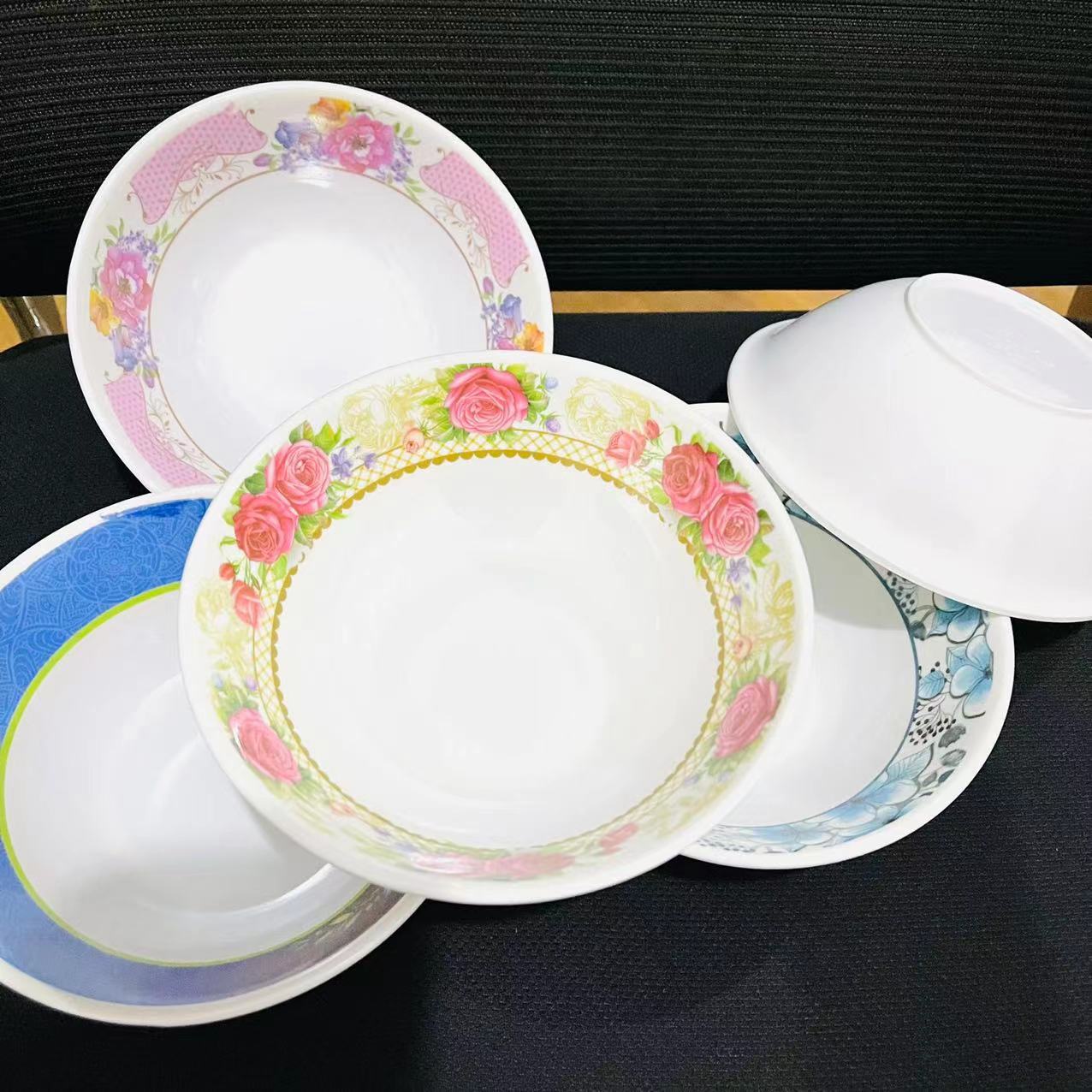 【 Zone 3-10 】9109 bowls, 12 per pack, 504 per box. 9109 one-yuan store tableware, melamine bowls, melamine bowls, white porcelain bowls with patterns, white rice bowls, 2 yuan supply Specification image